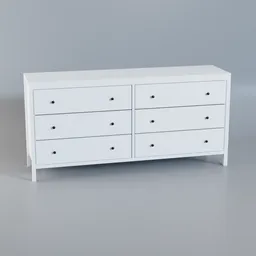 Detailed 3D model of a white six-drawer dresser, ideal for interior design renderings in Blender 3D.