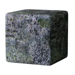 Realistic aged concrete texture with moss for 3D rendering in Blender, suitable for PBR workflows.