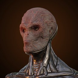 Detailed Alien Creature 3D model bust with intricate textures, ideal for Blender animation and graphics.