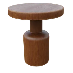 Detailed 3D round wooden table with realistic textures for Blender rendering, perfect for virtual interior design.
