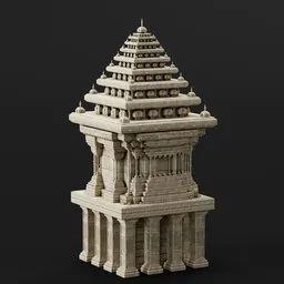 "Explore the beauty of historic India with 'The Ancient Temple', a stunning 3D model created using Blender 3D software. This masterpiece, inspired by Thota Vaikuntham and exhibited in the British Museum, showcases a translucent white stone skin and intricate details. Perfect for in-game assets or 3D interface designs."