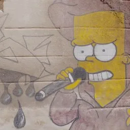 "Cityscape Graffiti 3D Model featuring Graffiti Spongebob and Bart Simpson, with 8K textures. Perfect for video backgrounds. Created in Blender 3D software."