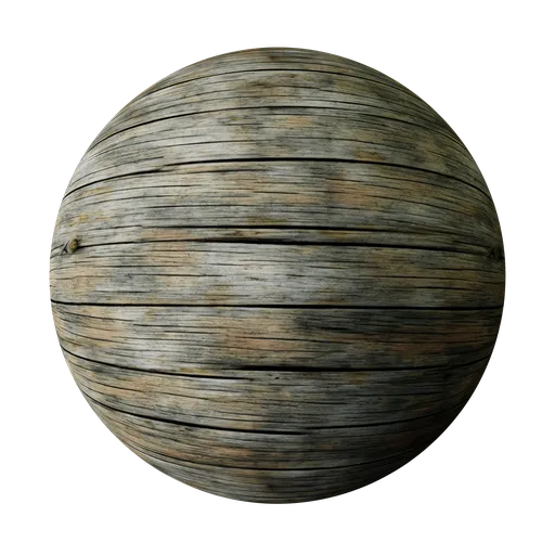 High-resolution aged wooden planks 3D material, ideal for Blender PBR texturing in realistic renderings.