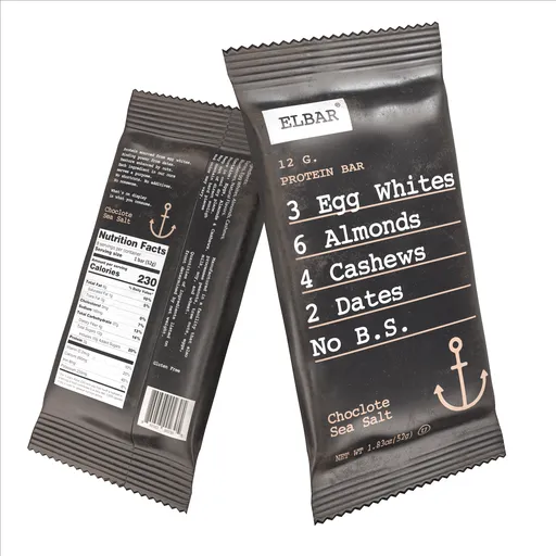 Detailed Blender 3D model of a chocolate sea salt protein bar with realistic textures.