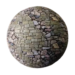 High-resolution 2K PBR texture of a mixed rock and stone wall, with displacement and procedural elements for Blender 3D.