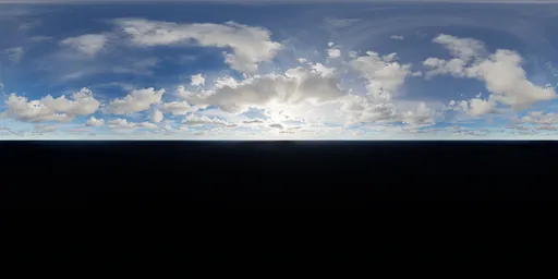 Radiant sunbeams piercing through evening clouds over calm sea for realistic scene lighting.