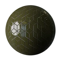 Green rhombus ceramic tile PBR material for 3D rendering in Blender, custom hue adjustable.