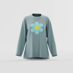 Blue Daisy Graphic Long Sleeve Tee
