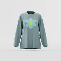 Blue Daisy Graphic Long Sleeve Tee