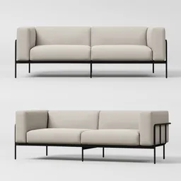"Cache Sofa: A modern 3D model for interior visualization in Blender 3D. This high-detail, full-length sofa features a steel gray body, offering a close-up view with front, back, and side angles. Perfect for catalogues and delivering ultrarealistic results, this Francesco Furini creation is a must-have for your 3D design projects."