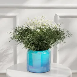 White Wildflower Blue Vase