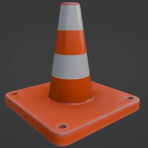 Highly detailed 3D traffic cone model with realistic textures, ideal for Blender animation and game development.