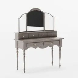 Detailed 3D model of a classic dressing table with mirror and drawers for Blender rendering.