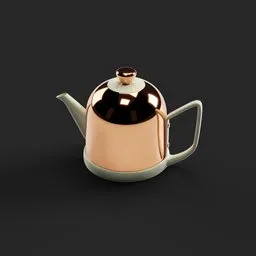 "Discover a stunning modern teapot, created in Blender 3D. This exquisite kitchen appliance, made in bronze, features a lid and is showcased on a captivating black background. Embrace its simplicity and elevate your creative projects with this high-quality 3D model."