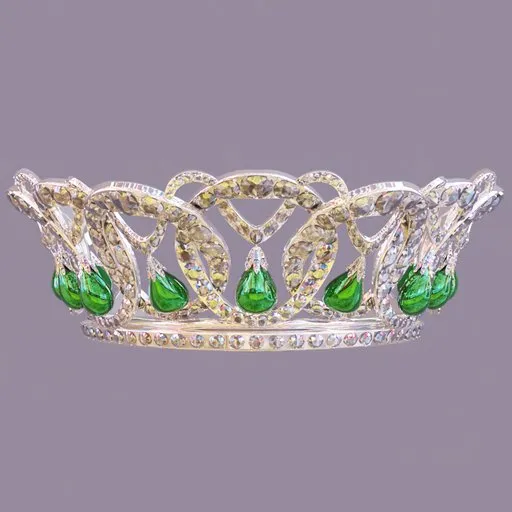 Intricately designed 3D tiara model with green gems, perfect for Blender 3D artists in jewelry and fashion design.