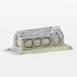 "Game-ready ornate stone tomb 3D model for Blender 3D with 2k PBR textures. Photorealistic low-poly asset suitable for graveyard landscapes and churchyards. Optimized for game development and 3D visualization."