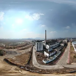 Abandoned factory roof sunshine clouds