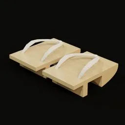 Detailed 3D rendering of traditional wooden geta footwear with textures, ideal for Blender artists and 3D design.