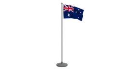 Detailed 3D model of an animated Australian flag on pole, optimized for Blender 3D, with low-poly visualization.