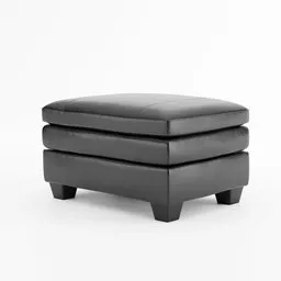 Realistic 3D model of a black leather pouf, created with Blender, showcasing detailed texturing and shadows.