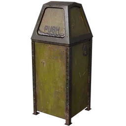 Detailed weathered 3D trash bin, optimized for Blender urban cityscape scenes.