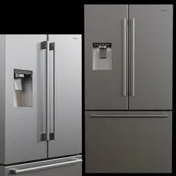 Realistic Bosch fridge 3D model B36CD50SNS in Blender cycles, available in blend format, precisely measured in centimeters.