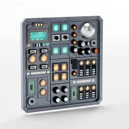 Sci-fi themed 3D model of an industrial control panel with intricate design, compatible with Blender.
