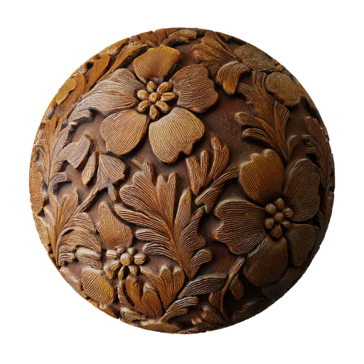 Wood with a carved floral pattern