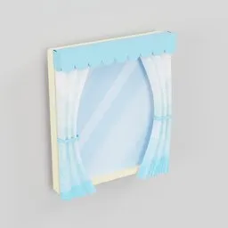 3D rendered model of a stylized window with curtains for Blender design projects.