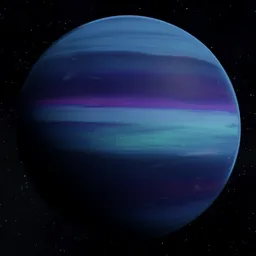 "Experience the beauty of a Procedural Neptune-like Planet 3D model in Blender 3D. This stunning planet features a dynamic pearlescent teal light, purple and blue stripes, and a cloudy sky background. Use the included sun set-up for easy rendering and don't miss the option to add clouds for even more realism."