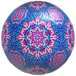 Seamless PBR ceramic mandala material for 3D modeling in Blender, customizable for texture scale and aspect ratio with color adjustments.