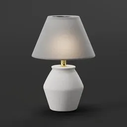 Realistic 3D model of a white and gold table lamp with textured surfaces and light effect, created in Blender.
