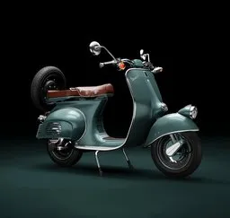 Highly detailed Blender 3D model of a vintage scooter with customized elements, perfect for product research.