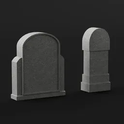 "Two detailed tombstone 3D models with real textures and materials designed for Blender 3D. Ideal for games or animations related to death. Available for download on BlenderKit."