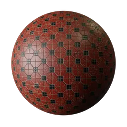 High-quality PBR texture for 3D modeling, featuring vintage red tiles, suitable for Blender and other 3D apps.