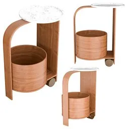 High-quality Blender 3D model of Patricia Urquiola-designed tea trolley using FSC certified wood and resin.