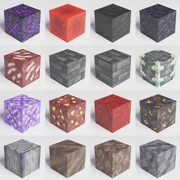 "Explore the colorful world of Minecraft with this high-resolution BlenderKit 3D model. Featuring special blocks like coal, slimes, anvil, and more, easily build your own Minecraft world with snapping and corner connections. Perfect for Blender 3D enthusiasts and Minecraft fans alike."
