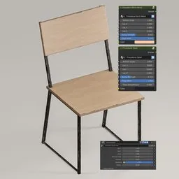 "Procedural Bar Chair (GN) - A fully procedural chair created using Blender 3D's geometry and shader nodes. Inspired by Frederick Hammersley, this 3D model features wood furnishings, a square backpack, and a computer screen in the background. Perfect for Blender 3D enthusiasts seeking high-quality, versatile 3D models."
