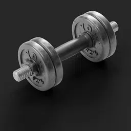 Detailed Blender 3D rendering of a metallic dumbbell model with textures and realistic lighting effects.