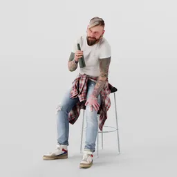 Bearded Man Sitting with Beer