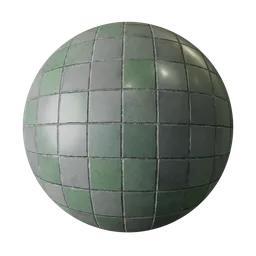 Reflective green tile material for 3D rendering, suitable for floor and wall surfaces, available for Blender and PBR workflows.