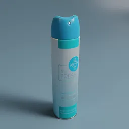Detailed Blender 3D model of a fictional spray deodorant can with realistic textures and shading.