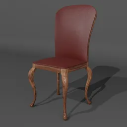 Red upholstered 3D model chair with wooden curved legs designed for Blender visualization.