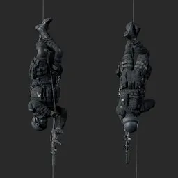 Police Tactical Unit Inverted Rappelling Aiming Black