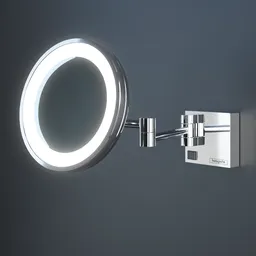 "Rigged cosmetic mirror with LED light, ideal for mounting on walls. Modelled after the Hansgrohe AddStoris product, perfect for use in design projects and high-resolution renders. Created using Blender 3D software."