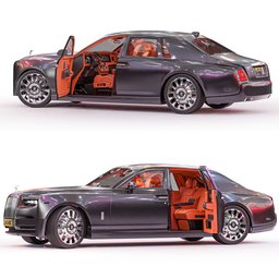 Detailed Blender 3D model of a Rolls-Royce Phantom with a full interior, rigged and ready for rendering.
