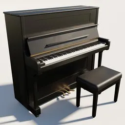 Detailed 3D piano model with bench, rendered in Blender, resembling Steinway quality.
