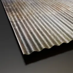 Detailed low-poly corrugated metal roofing sheet with realistic PBR textures for Blender 3D modeling.