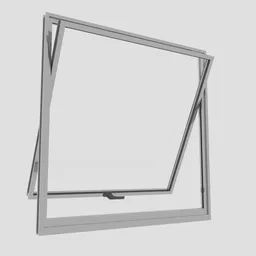 "Aluminium pivoted window (60x60cm) for Blender 3D modeling, with openable design. Detailed front side view and inspired by Robert Goodnough. Category: Window."