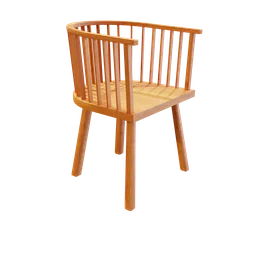 Detailed wooden chair 3D model, designed for Blender, features sleek slatted backrest and sturdy legs.